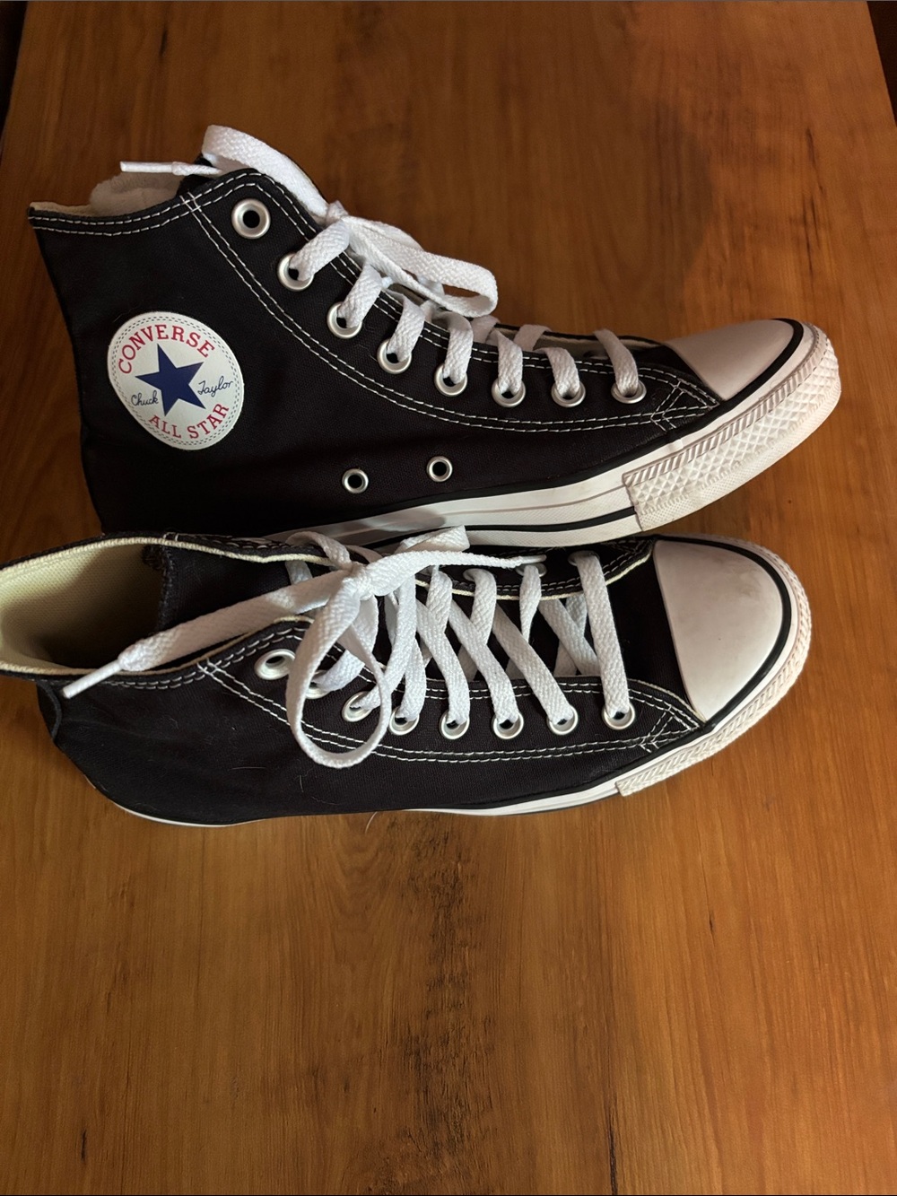 Converse Black and White High Top Sneakers, Men’s 7, Women’s 9